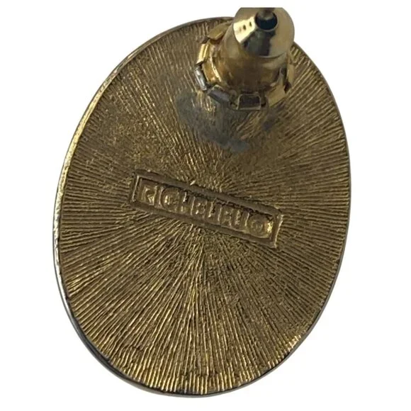 Vintage Richelieu Gold Tone Faux Pearl Oval Pierced Earrings .75 Inch Domed - Picture 3 of 10